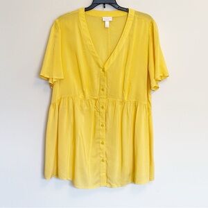 Isabel Maternity Yellow Button Up Short Sleeve Maternity Blouse - size XL